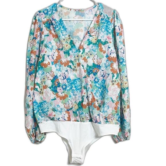 Asos vibrant floral wrap blouse bodysuit size large nwot 24A - Picture 1 of 5